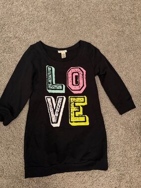 Womens Black 3/4 Sleeve Tee with Colorful LOVE Graphic